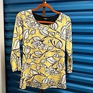 Alfani Yellow Floral Long Sleeve Scoop Neck Top